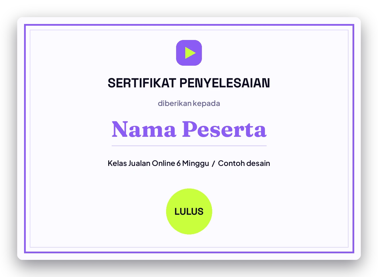 Contoh desain sertifikat kelulusan Kelasora